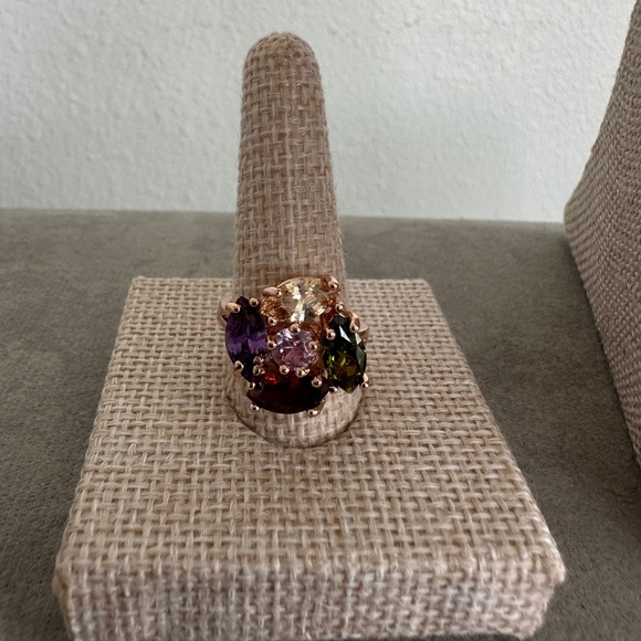 Multicolor Pendant in Plated Rose Gold Necklace & Ring Set - Picture 7 of 11